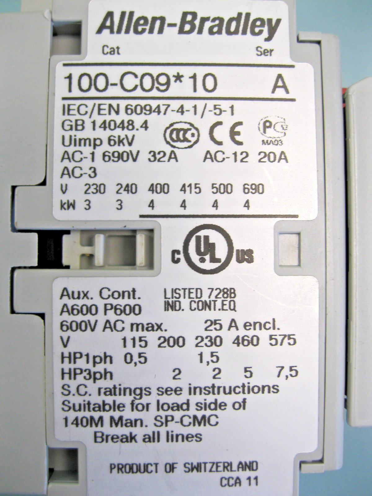 Lot (2) Allen-Bradley 100-C09*10 Contactor Ser A w 100S-F Guardmaster Relay C7