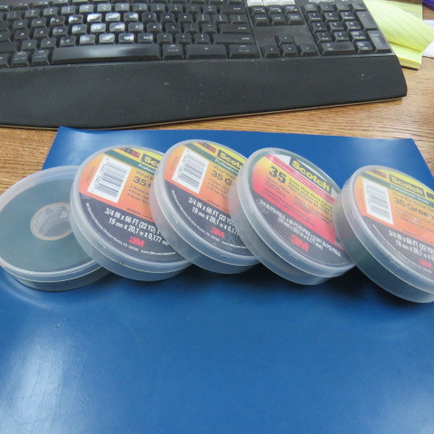 SCOTCH/ 3M 35 GREEN TAPE Qty of 5 per Lot VINYL ELECTRICAL TAPE, GREEN, 5 ROLLS