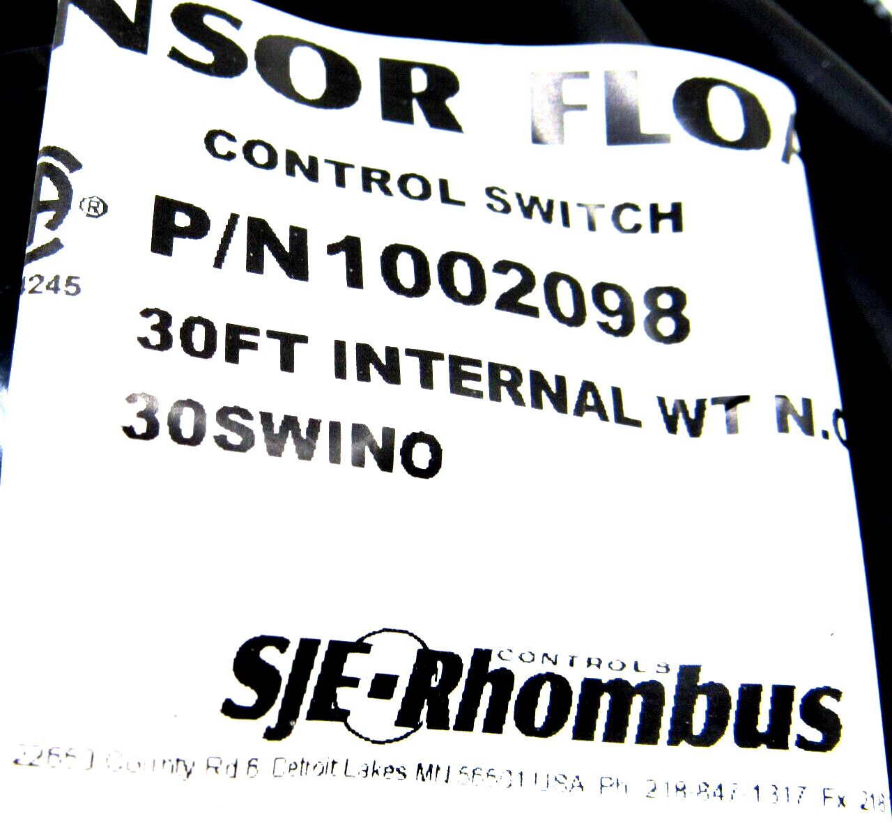 NEW SJE RHOMBUS CONTROL 1002098 SENSOR FLOAT