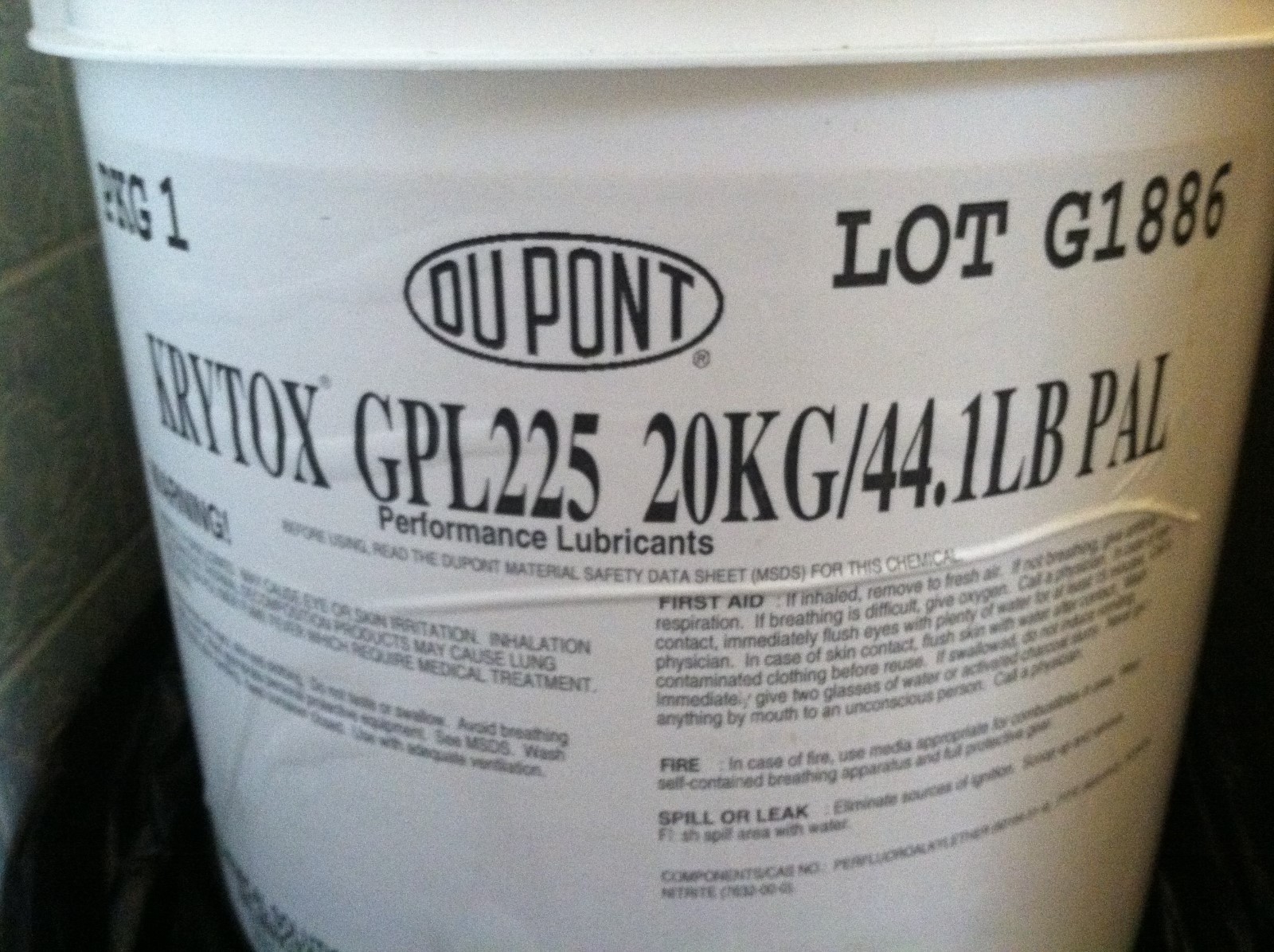 KRYTOX GPL-225 ANTI-CORROSION GREASE 20KG/44.1 LB PAIL NEVER OPENED