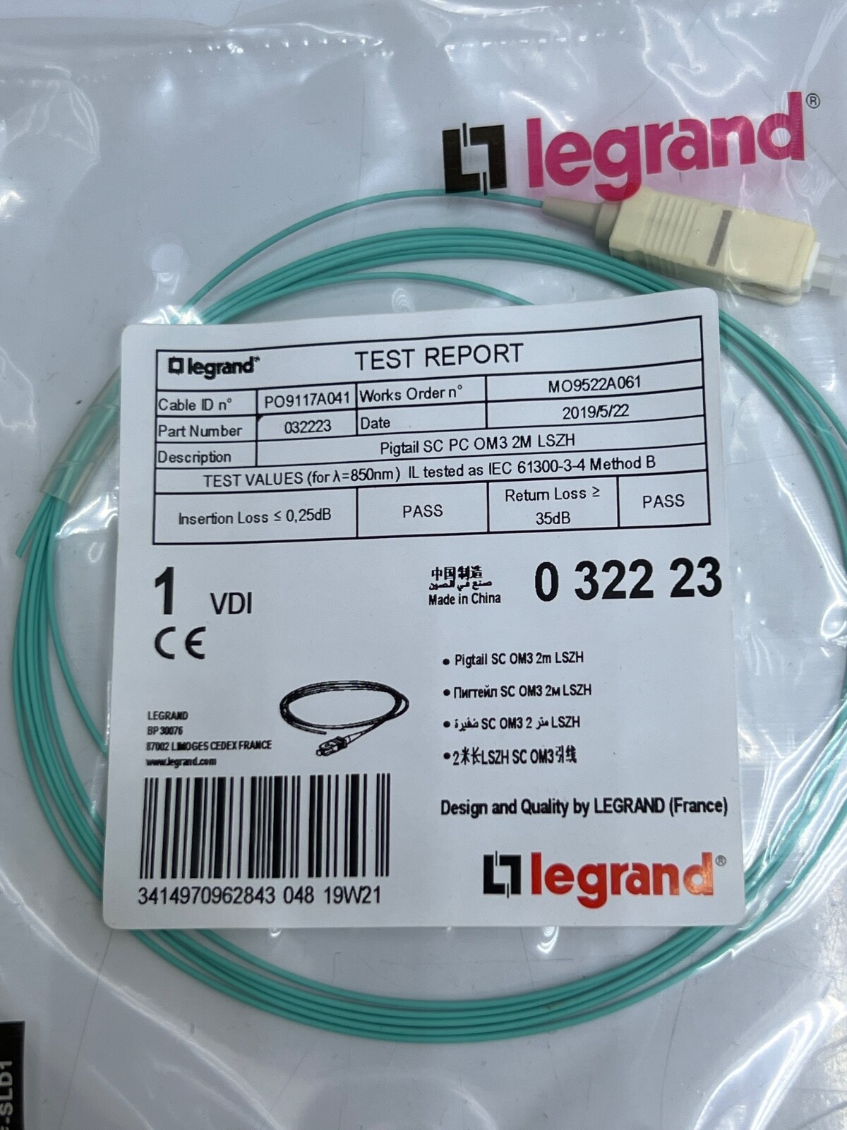 LEGRAND 0 322 23 PIGTAIL SC PC OM3 2M LSZH