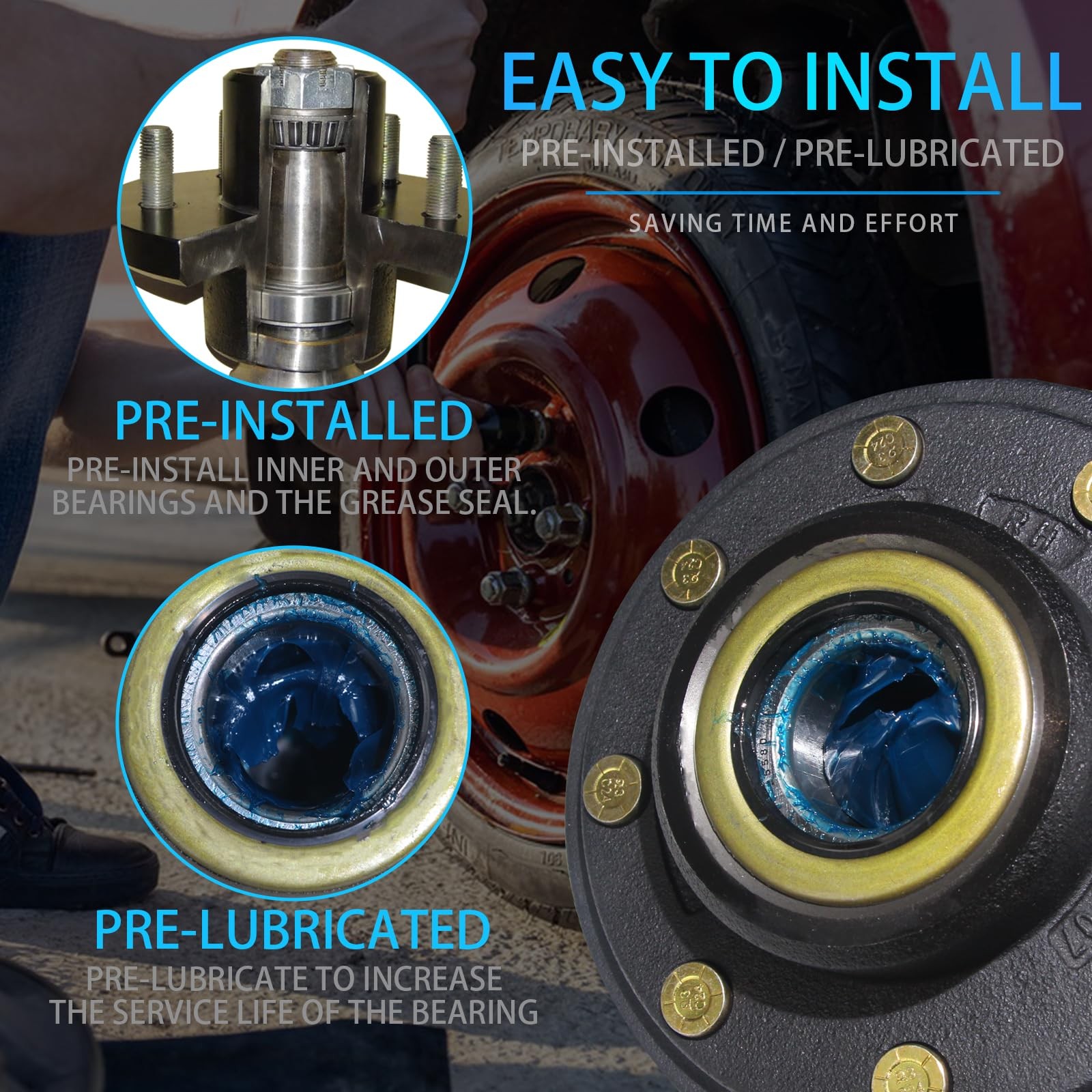 iBroPrat 1 Set Trailer Hub Kit 8 Bolt 6.5″, Pre-Lubricated and Installed…