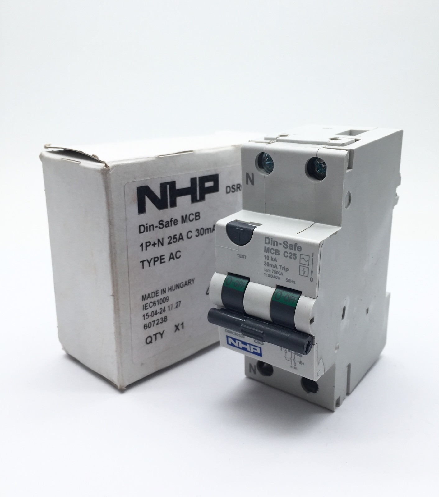 NHP DSRCB2530A Din-Safe MCB C25 25A 10KA IP+N C Curve 30mA