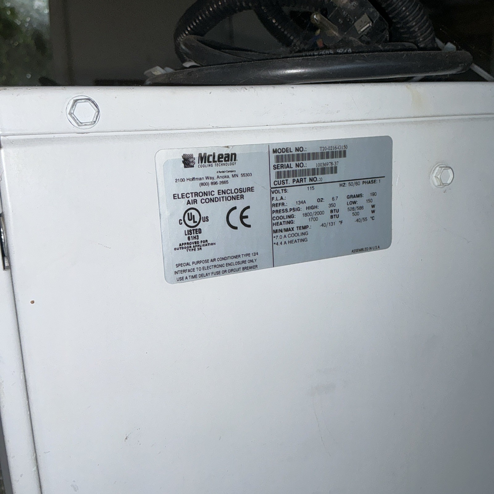 Hoffman McLean T20-0216-G150 Electronic Enclosure Air Conditioner 115VAC 2000bt