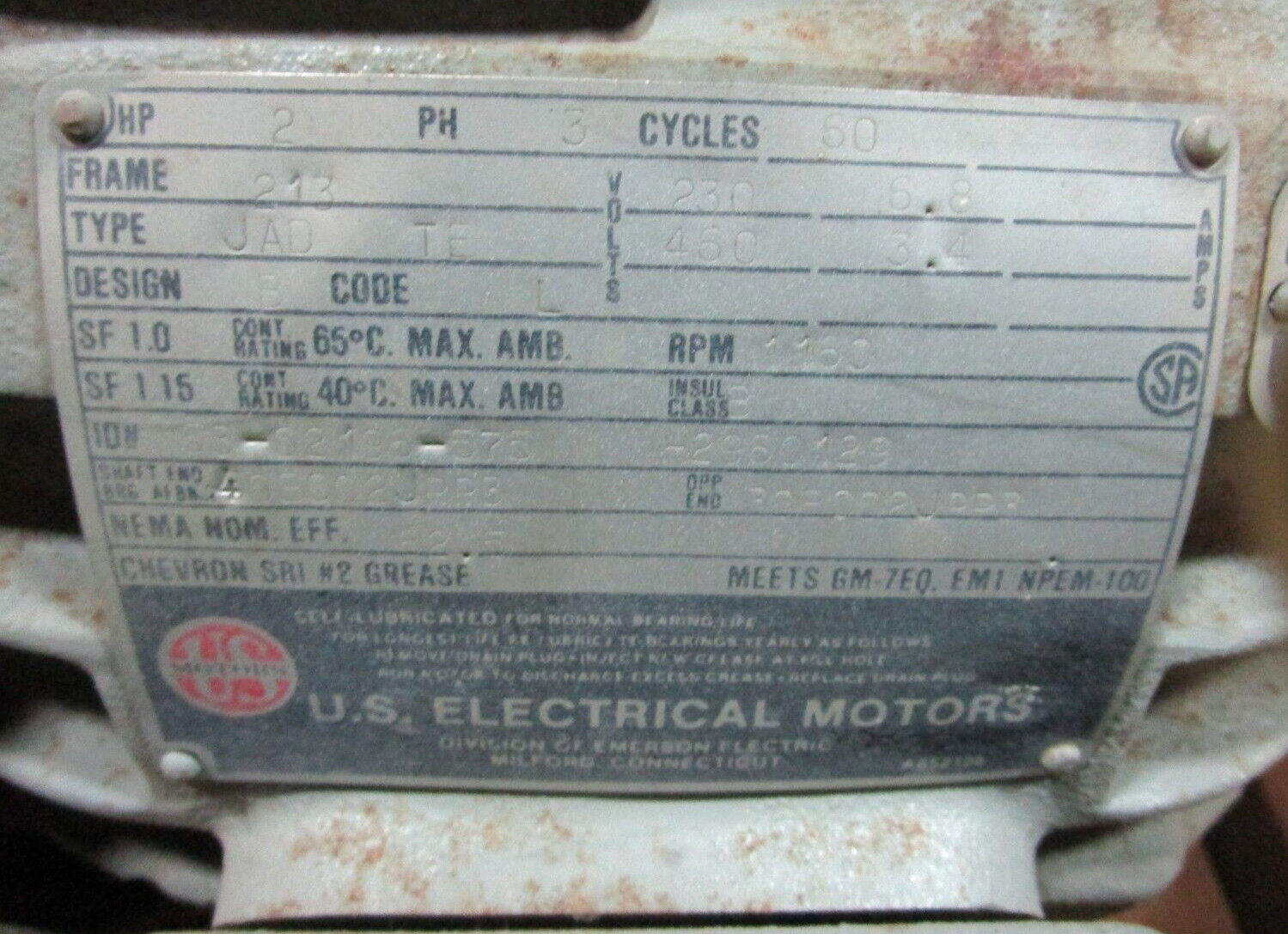 US Electrical Motors 2HP 3 PH 213 Frame 230/460 Volts 51204LR