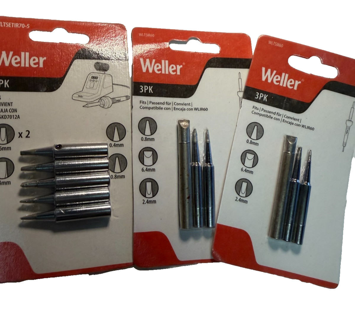 set of 3 Weller WLTSIR60 Conical Tip/Chisel Tip/Screwdriver Tip Set, 11pc. total
