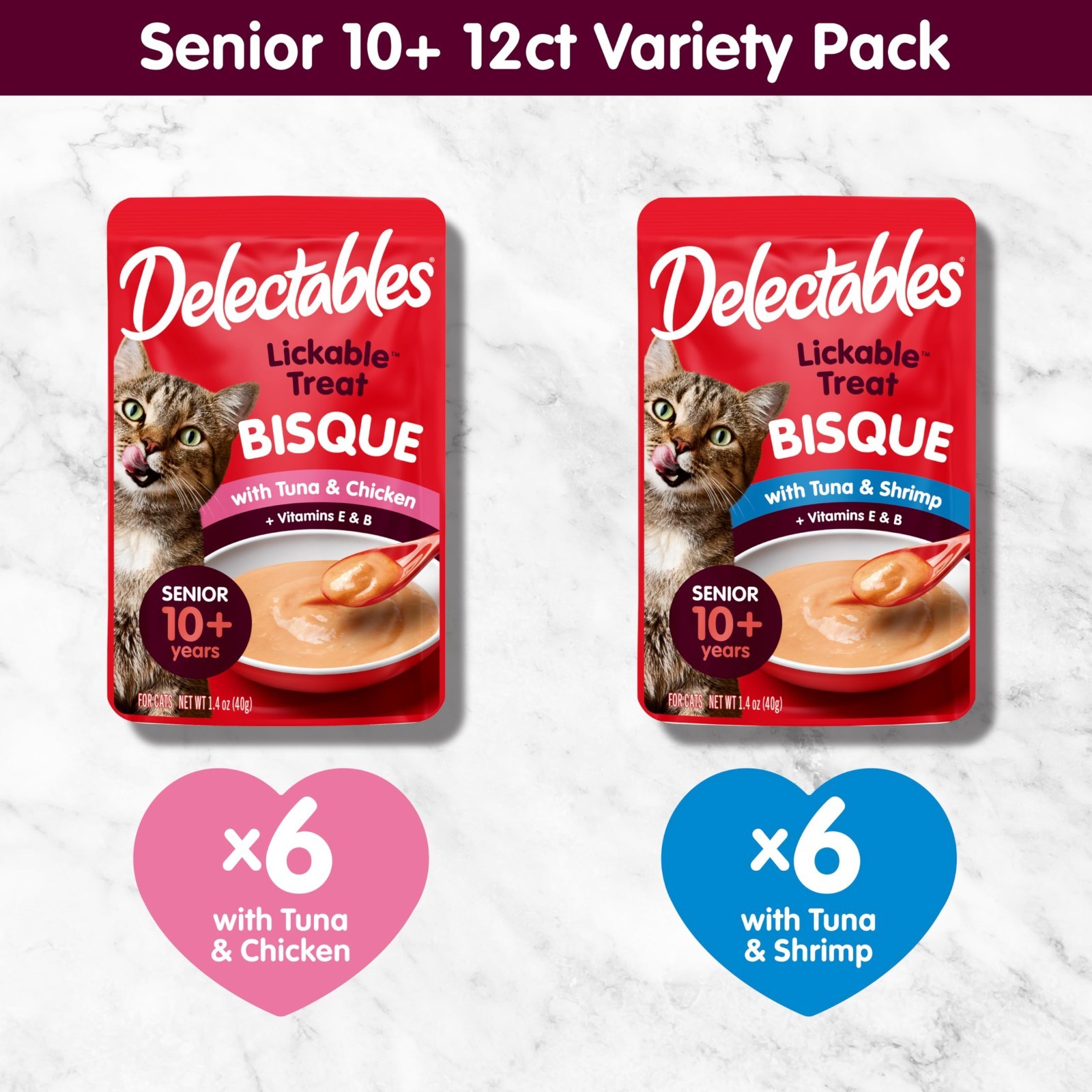 Hartz Delectables Bisque Senior 10+ Lickable Wet Cat Treats Variety Pack 60 Pack