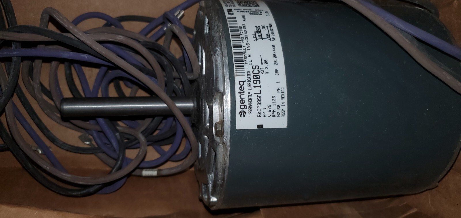 Genteq MOT05718 5KCP39SFL190CS 1Hp 575V 2Amp 1125Rpm Motor