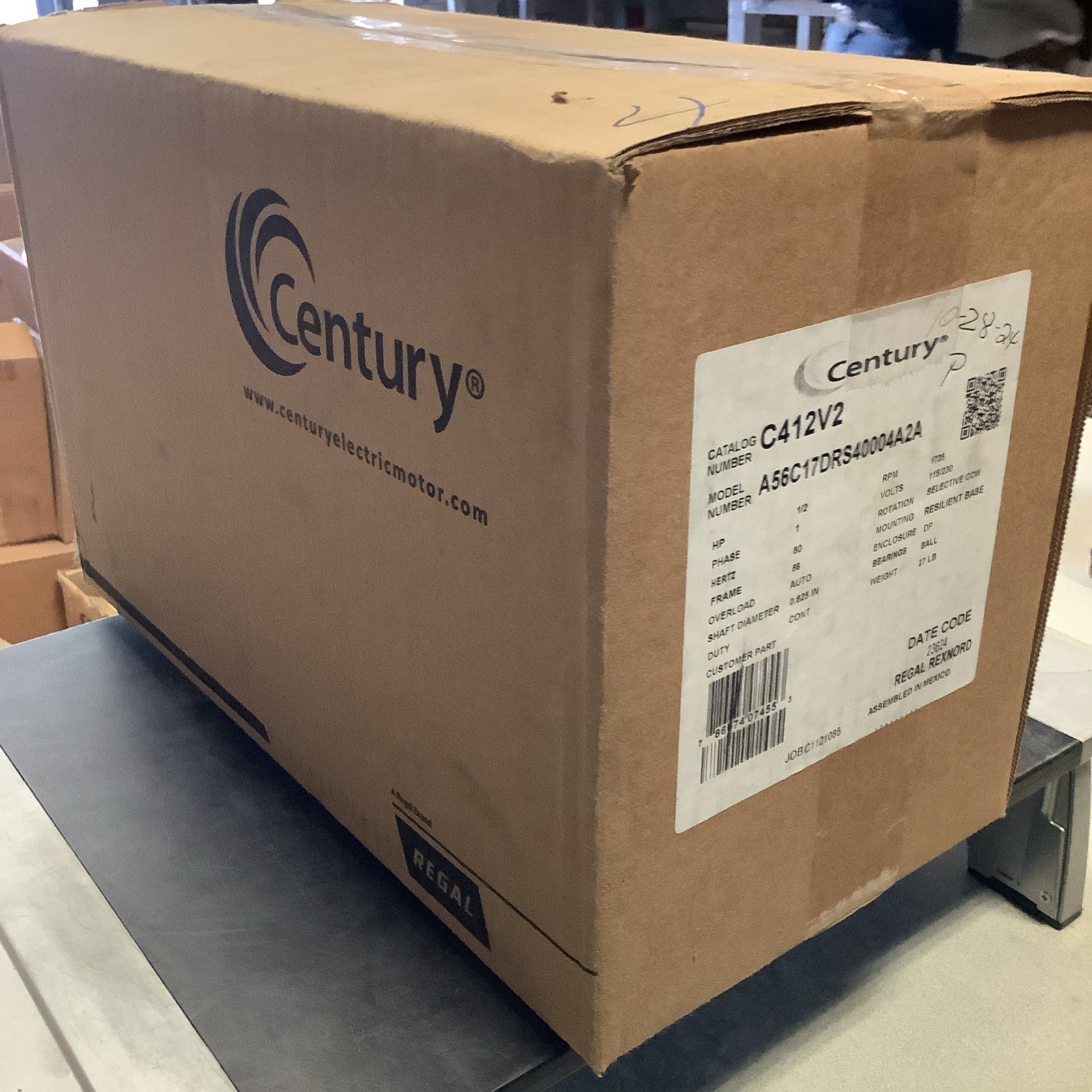 CENTURY C412V2 Motor, 1/2 HP, 1725 rpm, 56 Frame, 115/208-230V