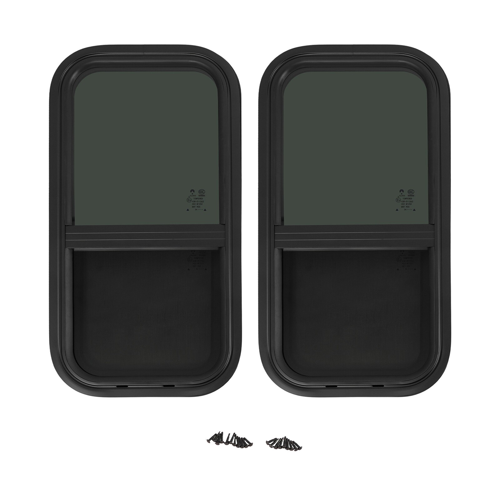2 Pack 12 x 24 in Wall Vertical Sliding RV Window Cargo Trailer w/ Trim Ring
