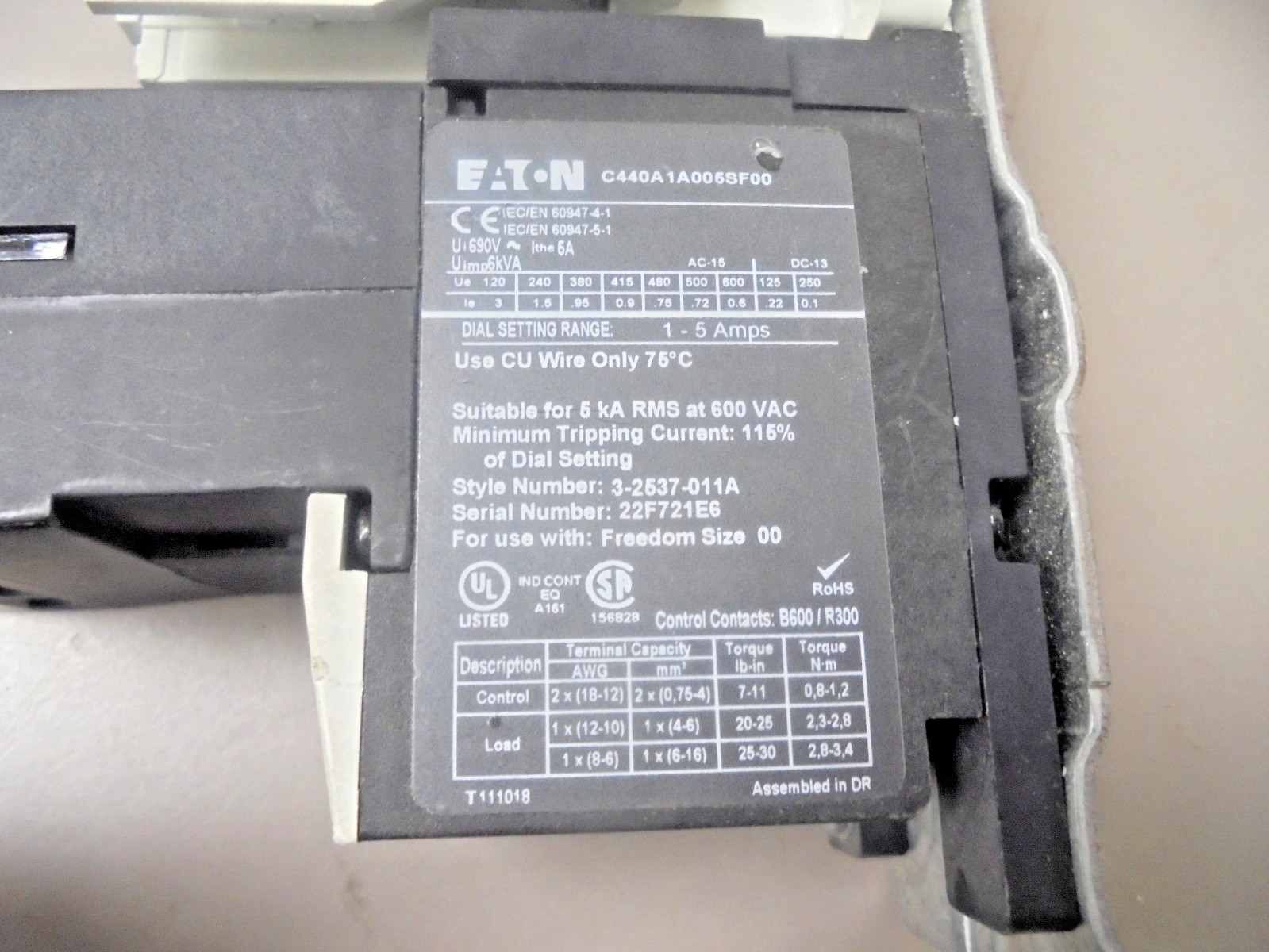 Cutler-Hammer AN19AN0 Motor Control Starter / C440 Relay