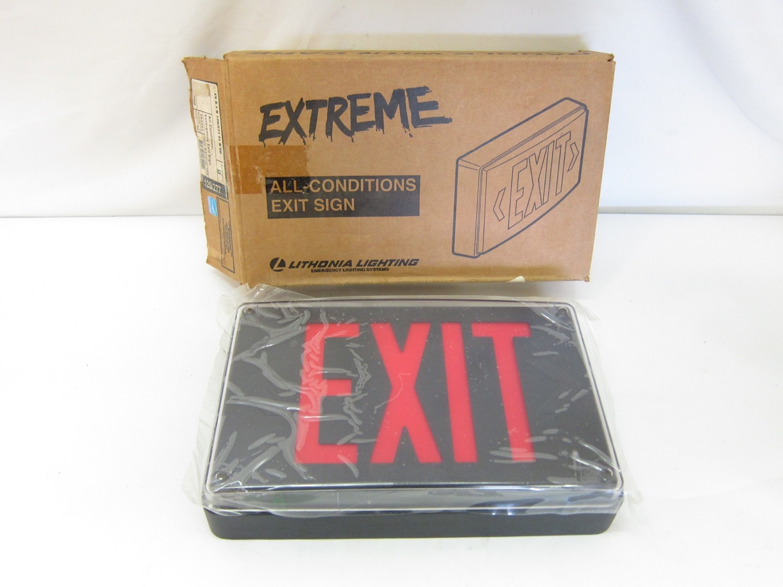 New in Box Lithonia Extreme All Conditions Exit Sign LV S 1 R 120/277 EL N SD 