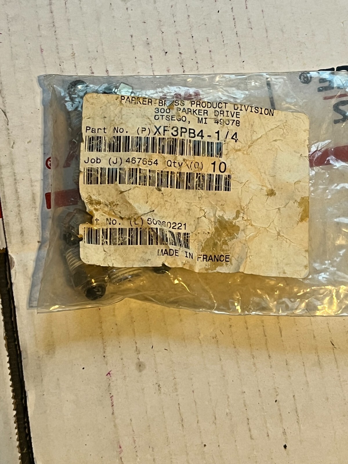 parker xf3pb4-1/4 nos surplus bag of 10 poor packaging