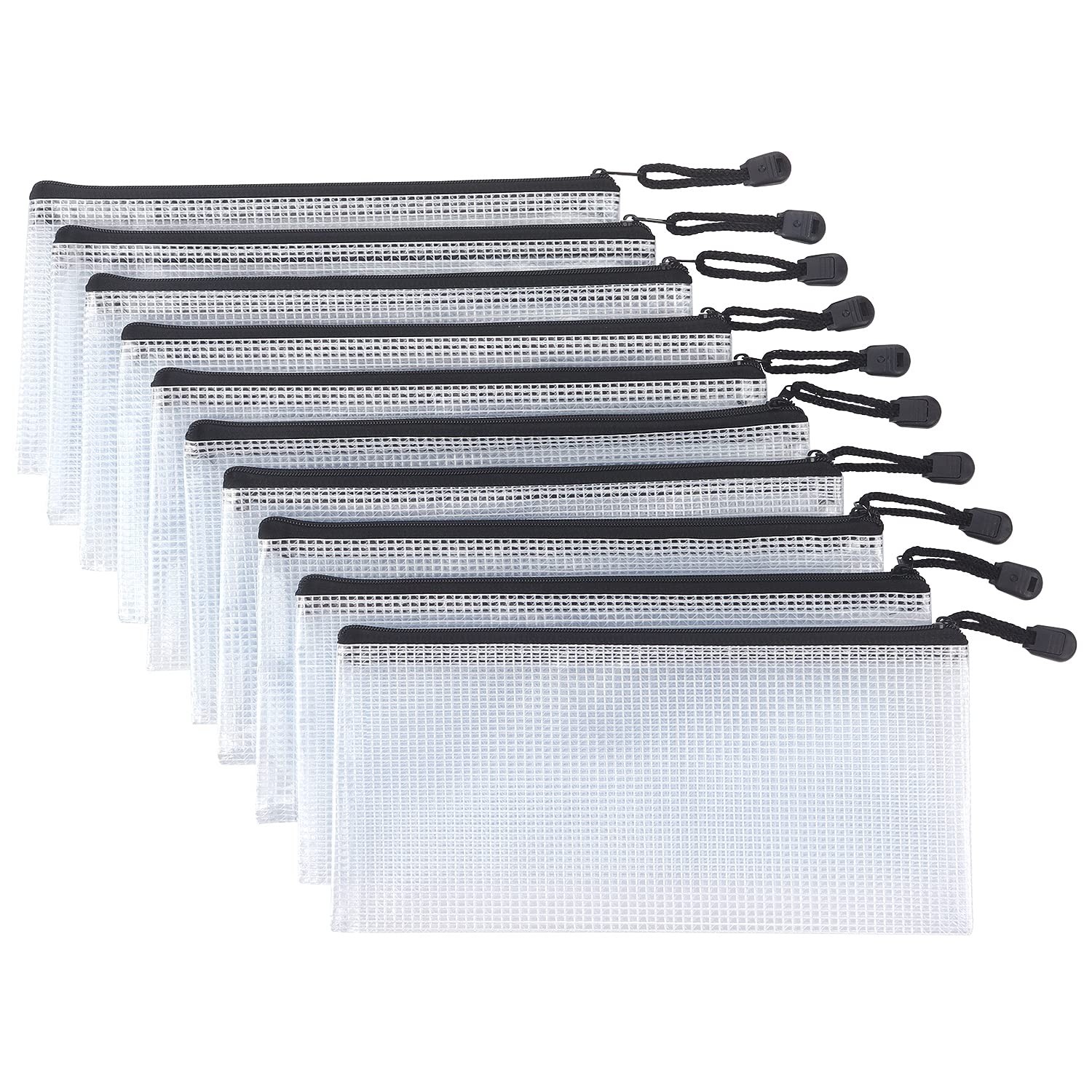 Tamaki 10 Pack Small Mesh Zipper Pouch Document Waterproof A6, 10 Black
