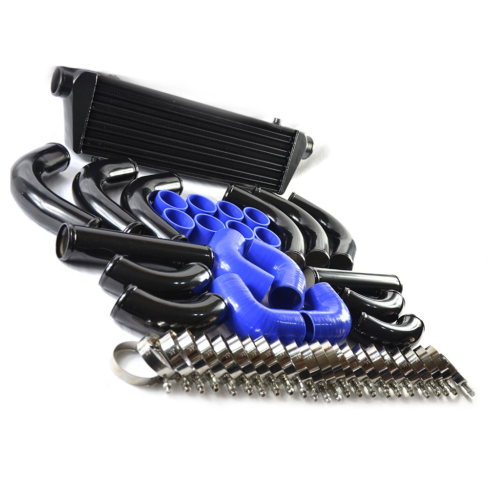 Universal 12 pcs 2.5′ Blue Coupler+ Black Piping+ Intercooler Kit+T-Bolt Clamps