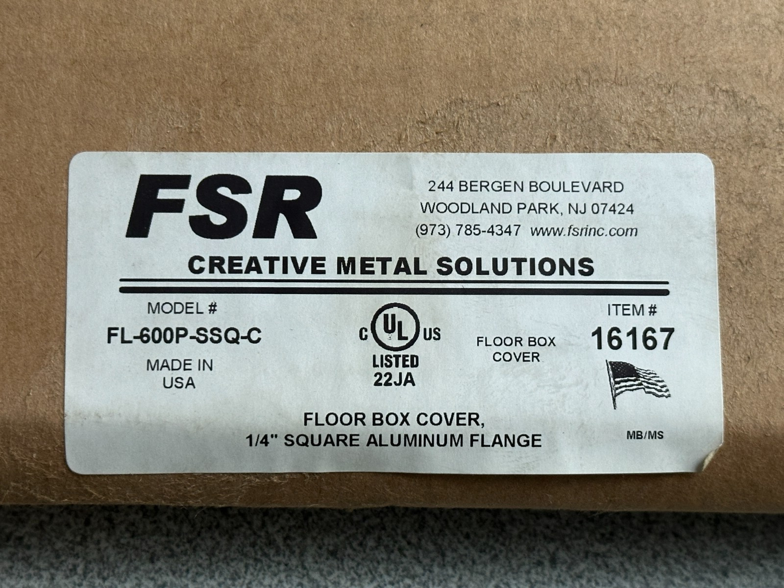 NEW FSR FL-600P-SSQ-C Floor Box Cover w/ 1/4 inch Square Aluminum Flange