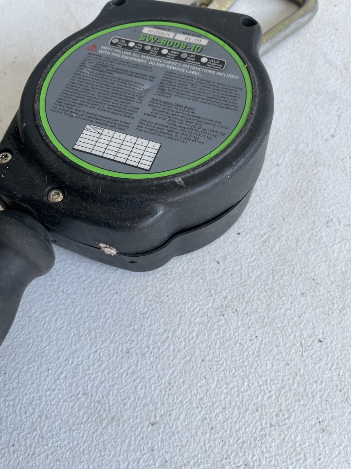 Safewaze SW-8008-10 Class A 10′ Cable Retractable w/Forged Steel Snap Hook