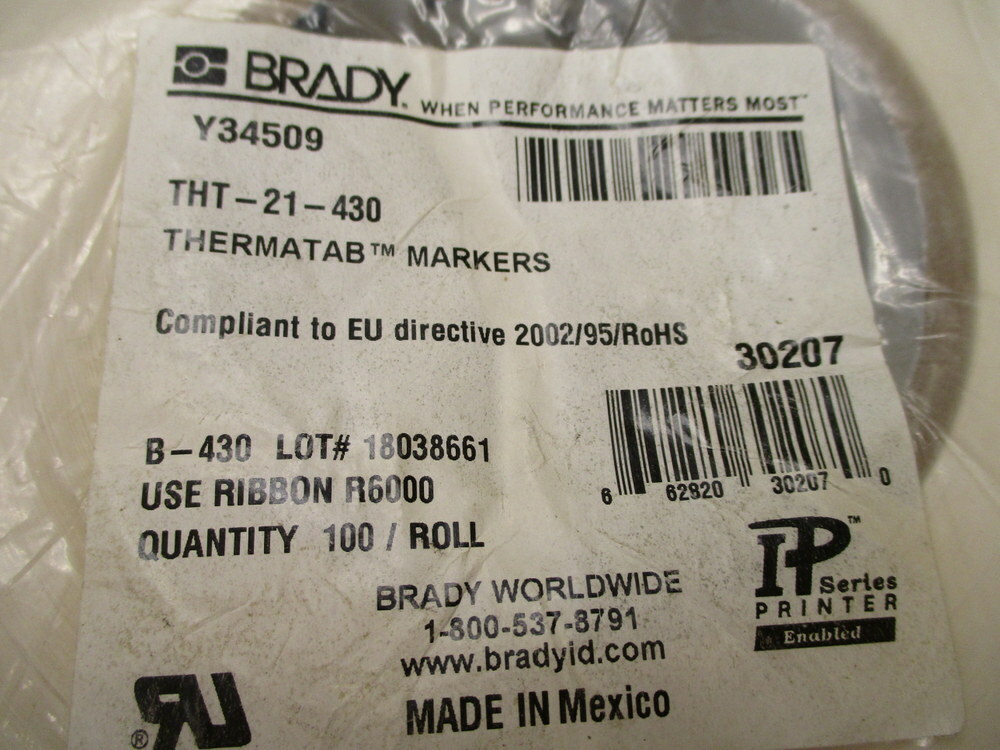Brady THT-21-430 Thermal Transfer Label 30207