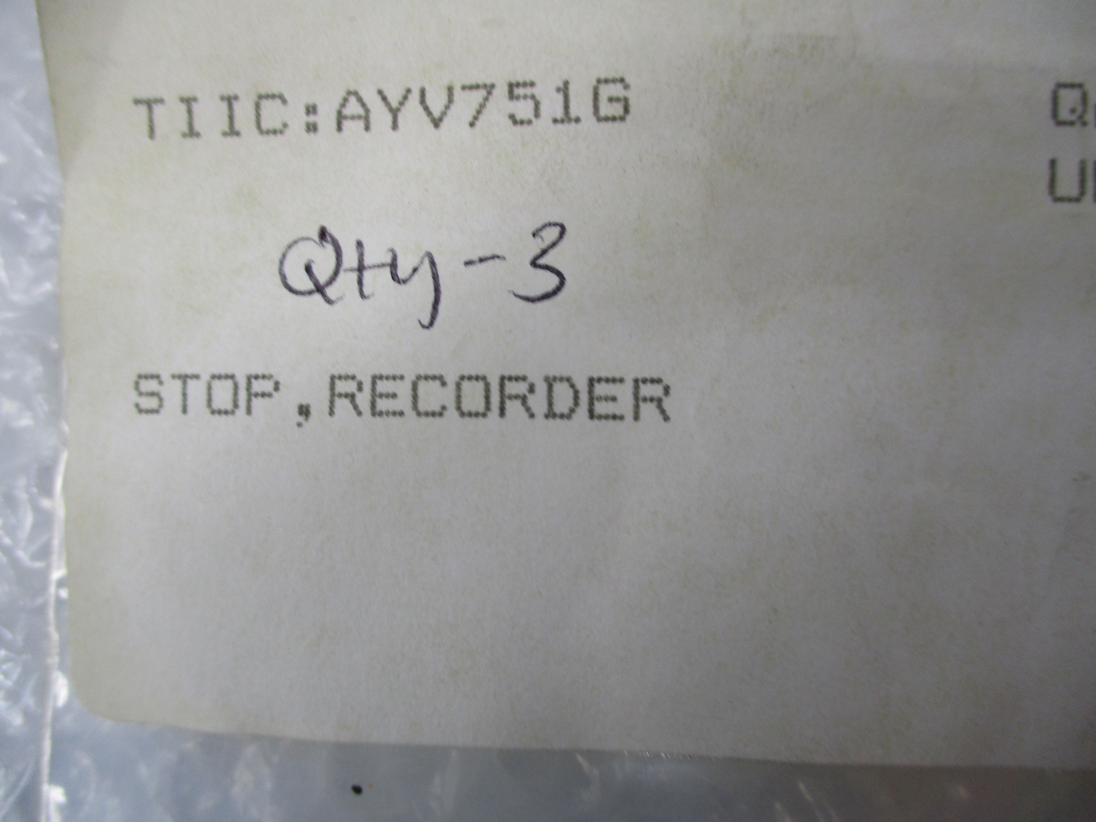 INDUSTRIAL SPARE AYV751G STOP RECORDER QTY OF 3 NSNP