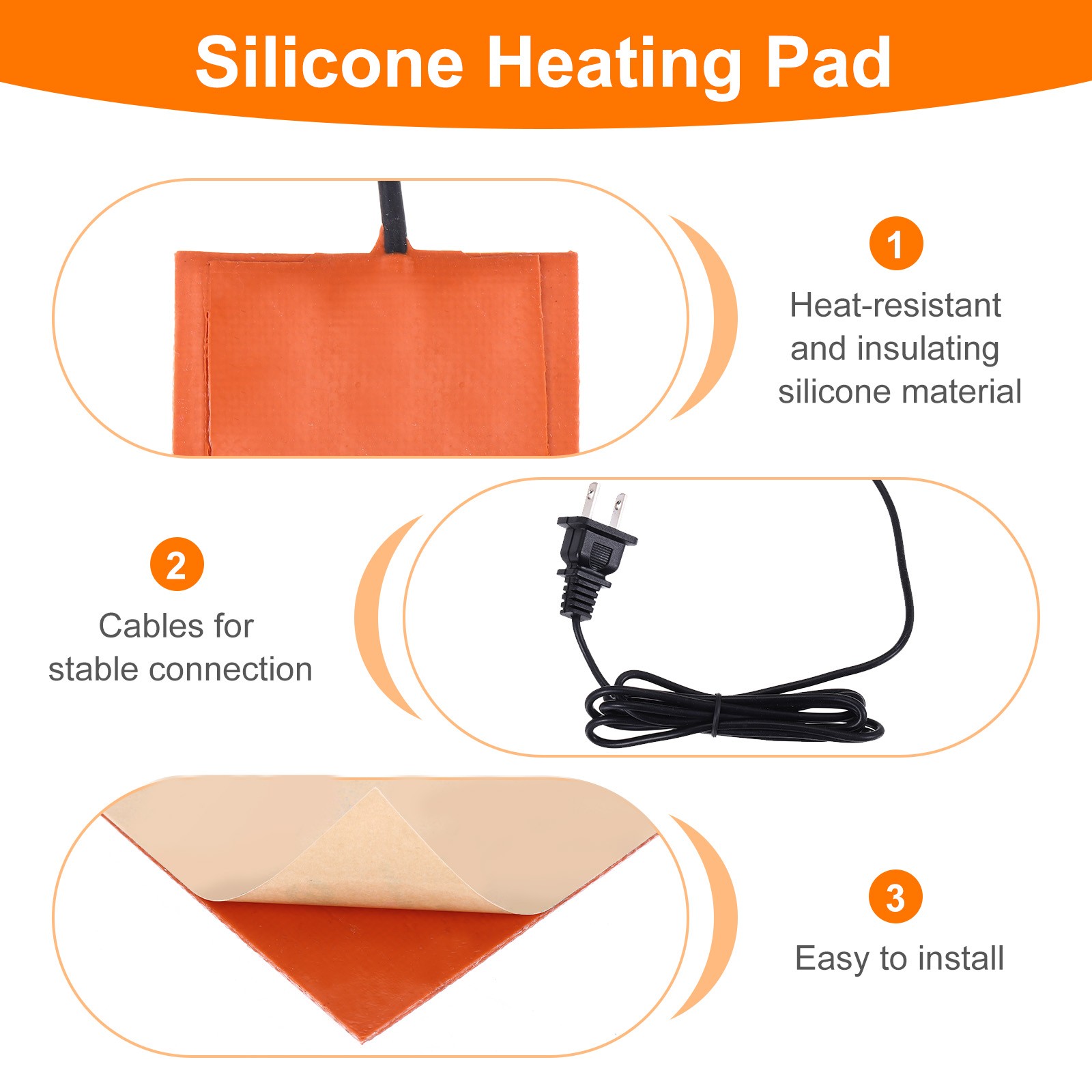 2Pcs Heater Mat Silicone Heating Pad 220V 75W Heating Pad 127mm x 50.4mm