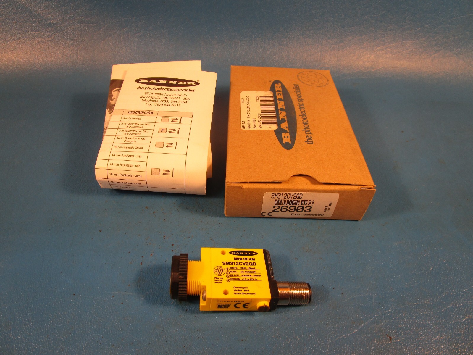 BANNER SM312CV2QD, MINI-BEAM: Visible Red 650 nm Convergent, Focal Point: 43 mm