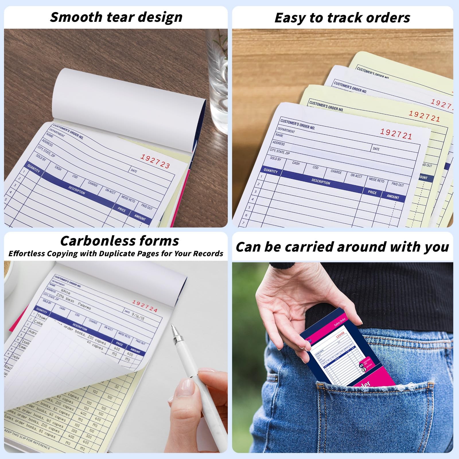 40 Pack Sales Order Book Bulk, 2-Part Carbonless Receipt Form Invoice, White/Yel