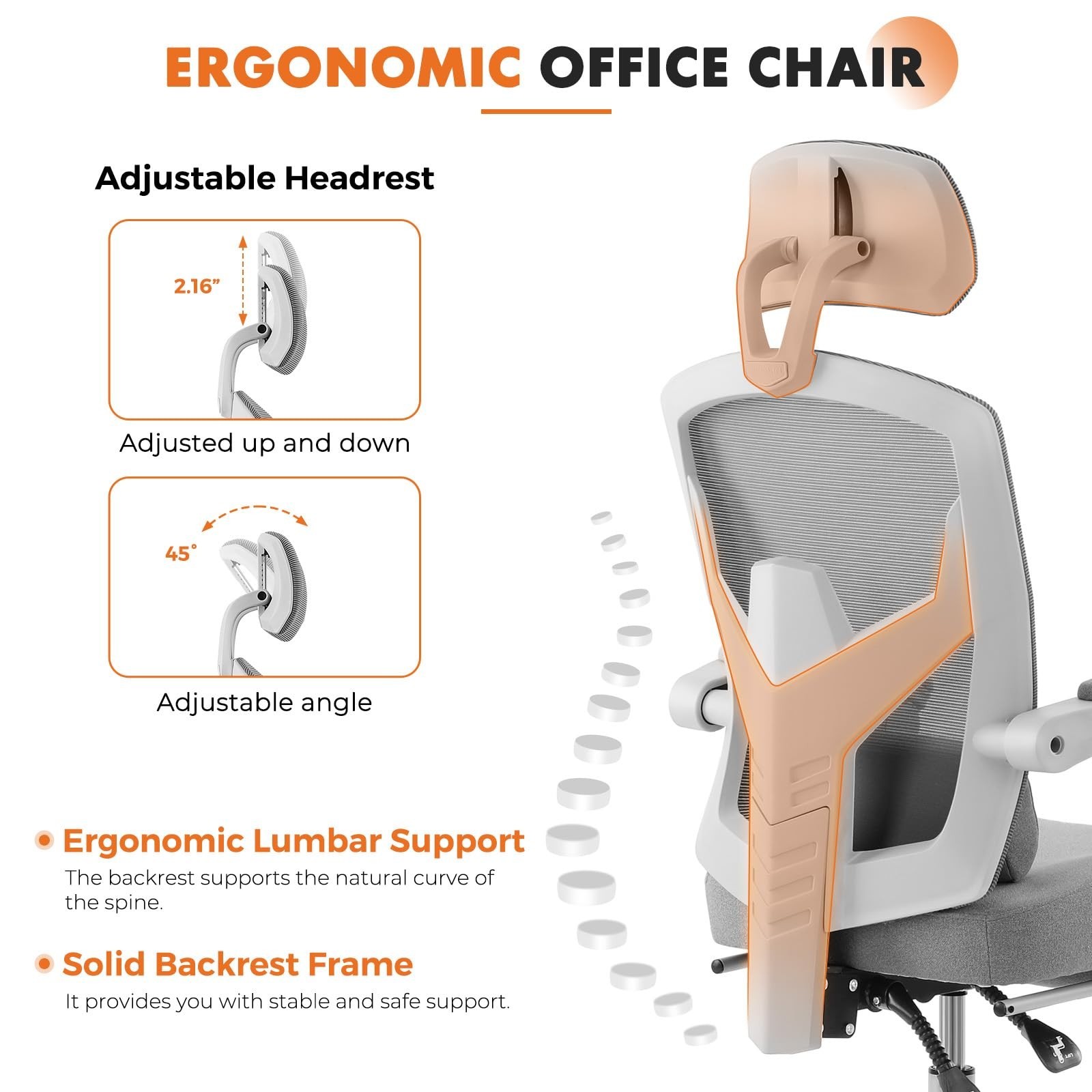 Sweetcrispy Office Computer Desk Chair with Footrest,Ergonomic High-Back Mesh…