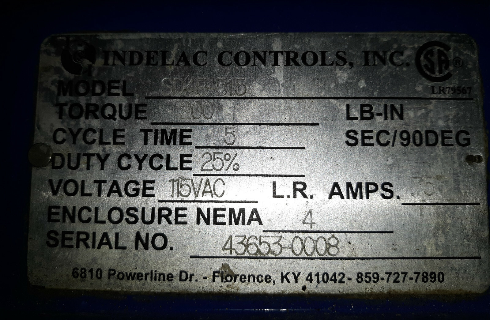 25LL53 INDELAC CONTROLS SD4B-51.5, PIPE WAS CUT OFF TOO CLOSE, FUNCTIONAL, P/R