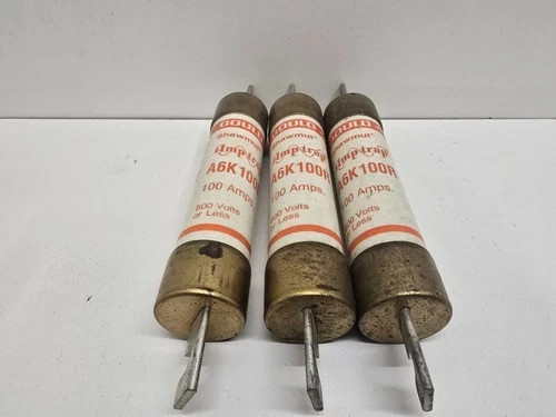 LOT OF (3) GOULD SHAWMUT 100A AMP-TRAP FUSES A6K100R
