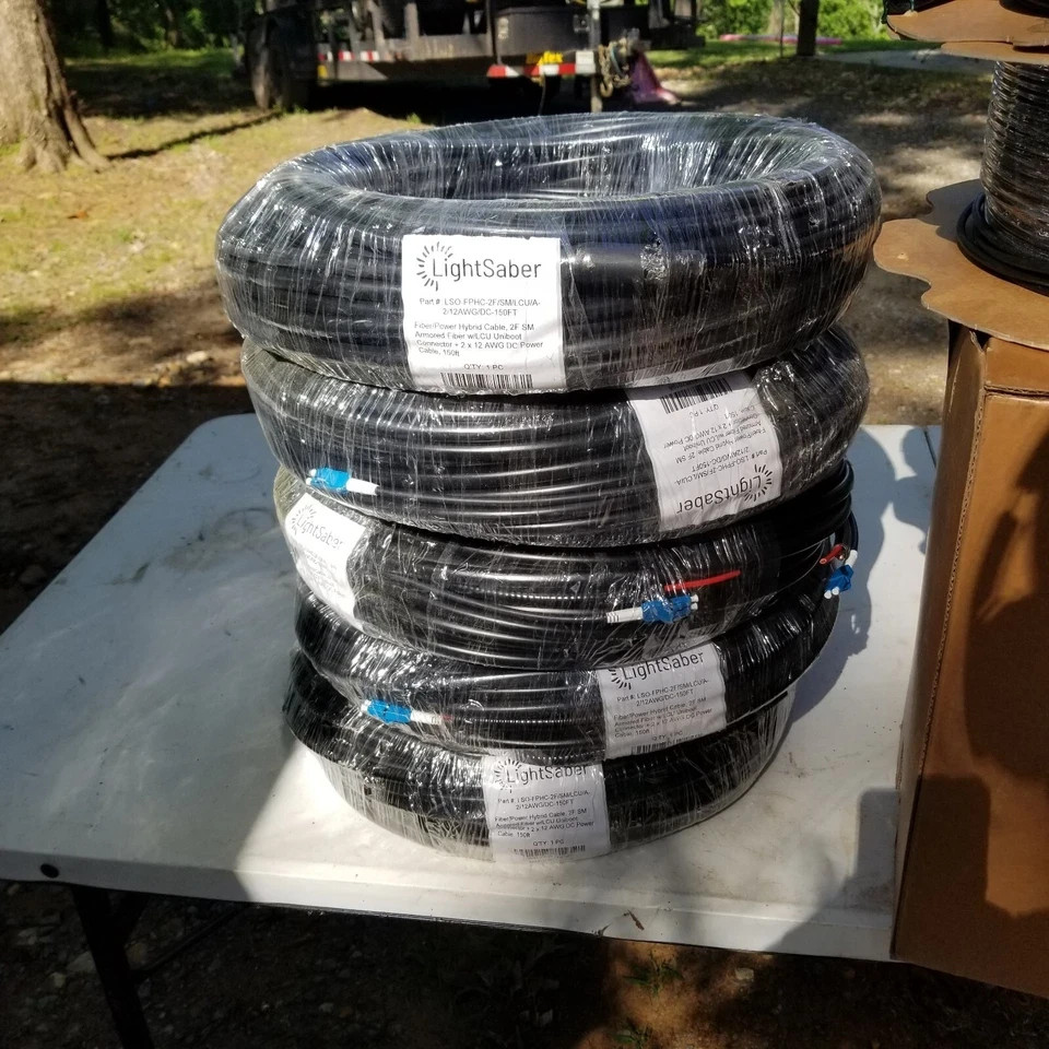 LightSaber Fiber/Power Hybrid Cable, 2F SM Armored Fiber 150 ft