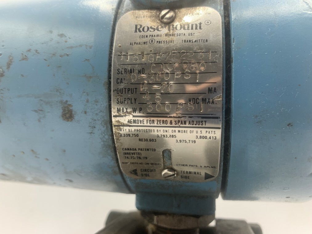 Rosemount Pressure Transmitter 1151GP7E2231, 45VDC, 300PSI, GP, 316SS