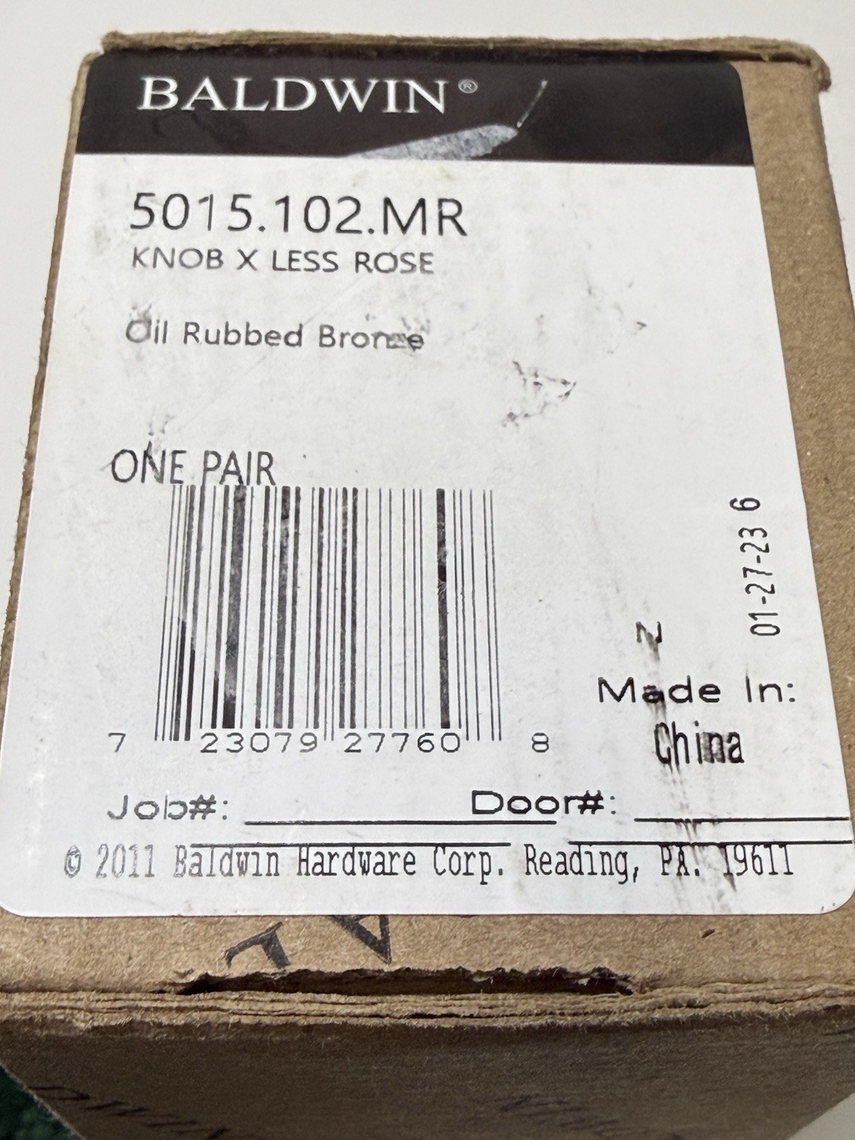 1 Pair (2 Knobs) BALDWIN 5015.102.MR OIL-RUBBED BRONZE DOORKNOBS Without Roses