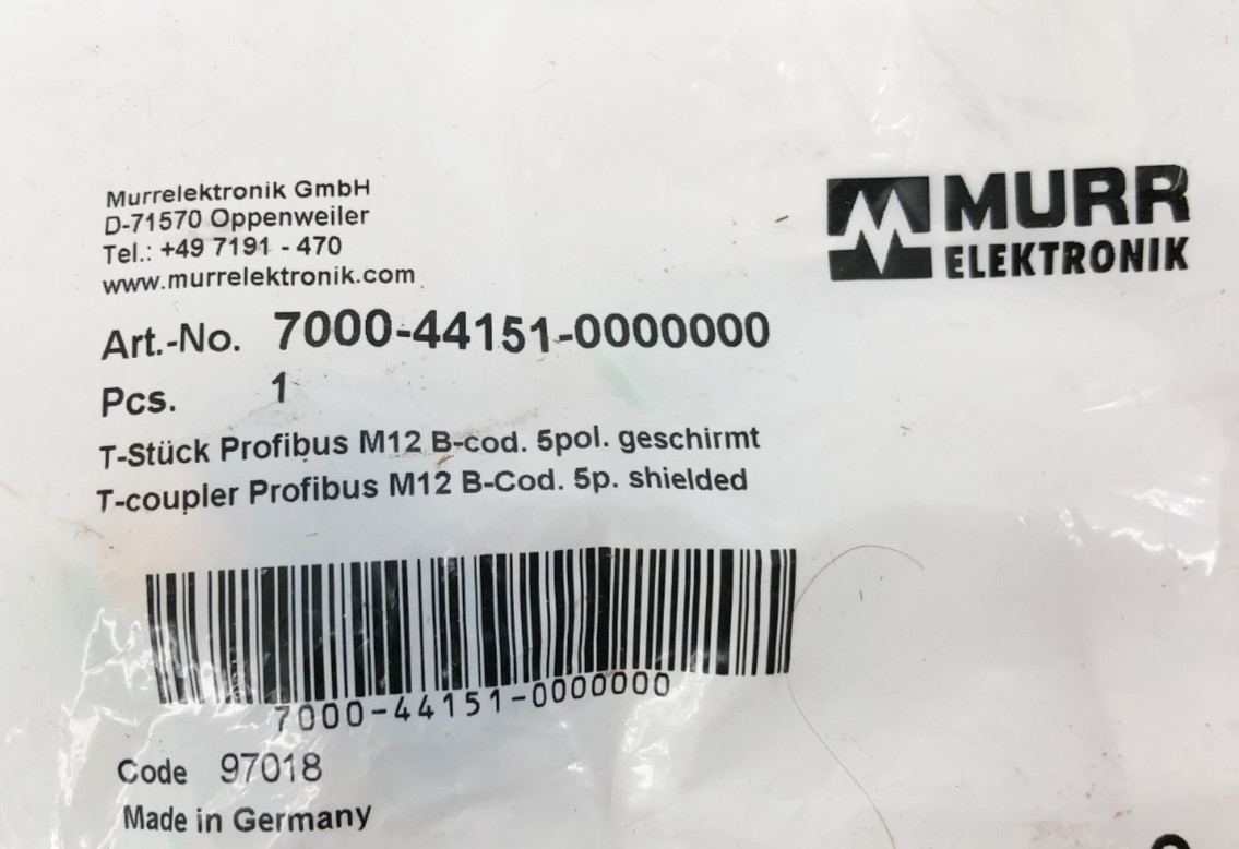 New Murr Elektronik 7000-44151-0000000 T-Coupler Profibus M12 B-Cod 5p Shielded