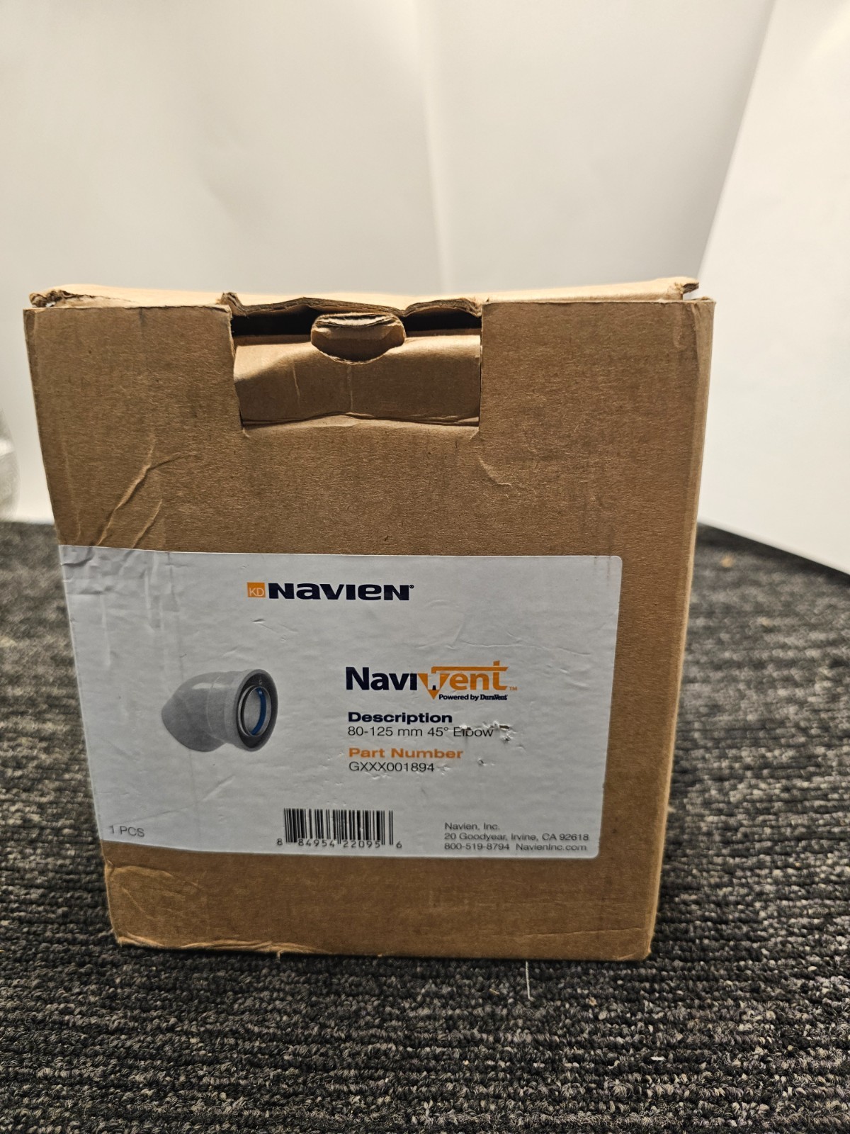 Navien GXXX001894 NaviVent 80-125 mm 45 Deg Elbow Concentric Venting White