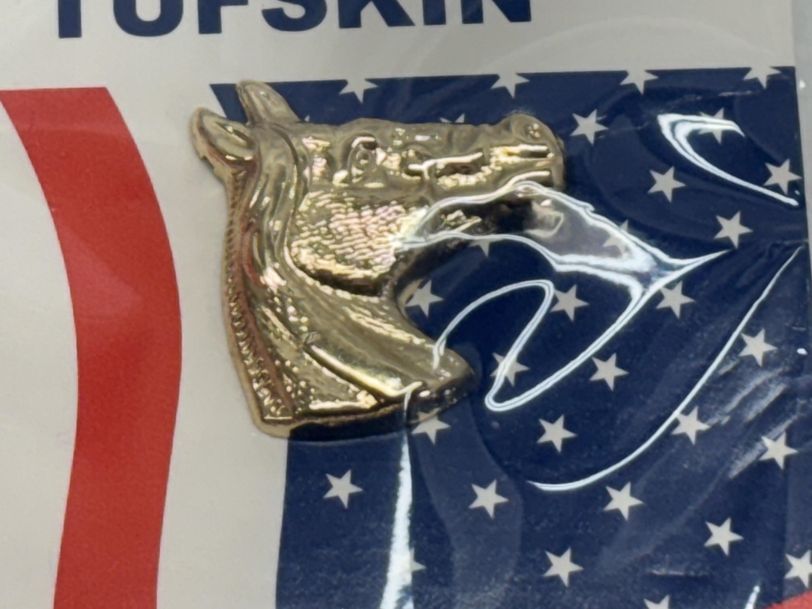 Cobra Tufskin Horse Head Lapel Pins Set of 2 Patriotic USA Flag Gold Tone Lot 5