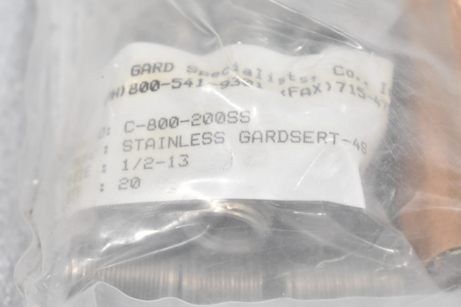 GARD SPECIALISTS CO INC. C-800-200SS STAINLESS GARDSET-4S, 1/2″-13 (LOT OF 5)
