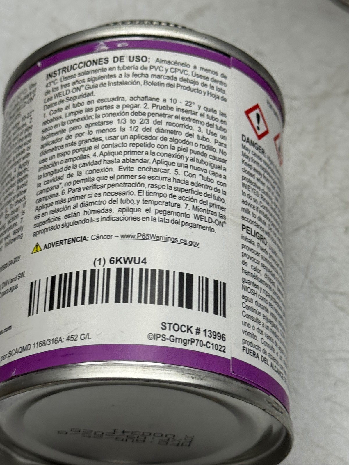 Weld-On P-70 Primer PVC Primer Purple 8 fl oz Can Lot of 5 Industrial Grade