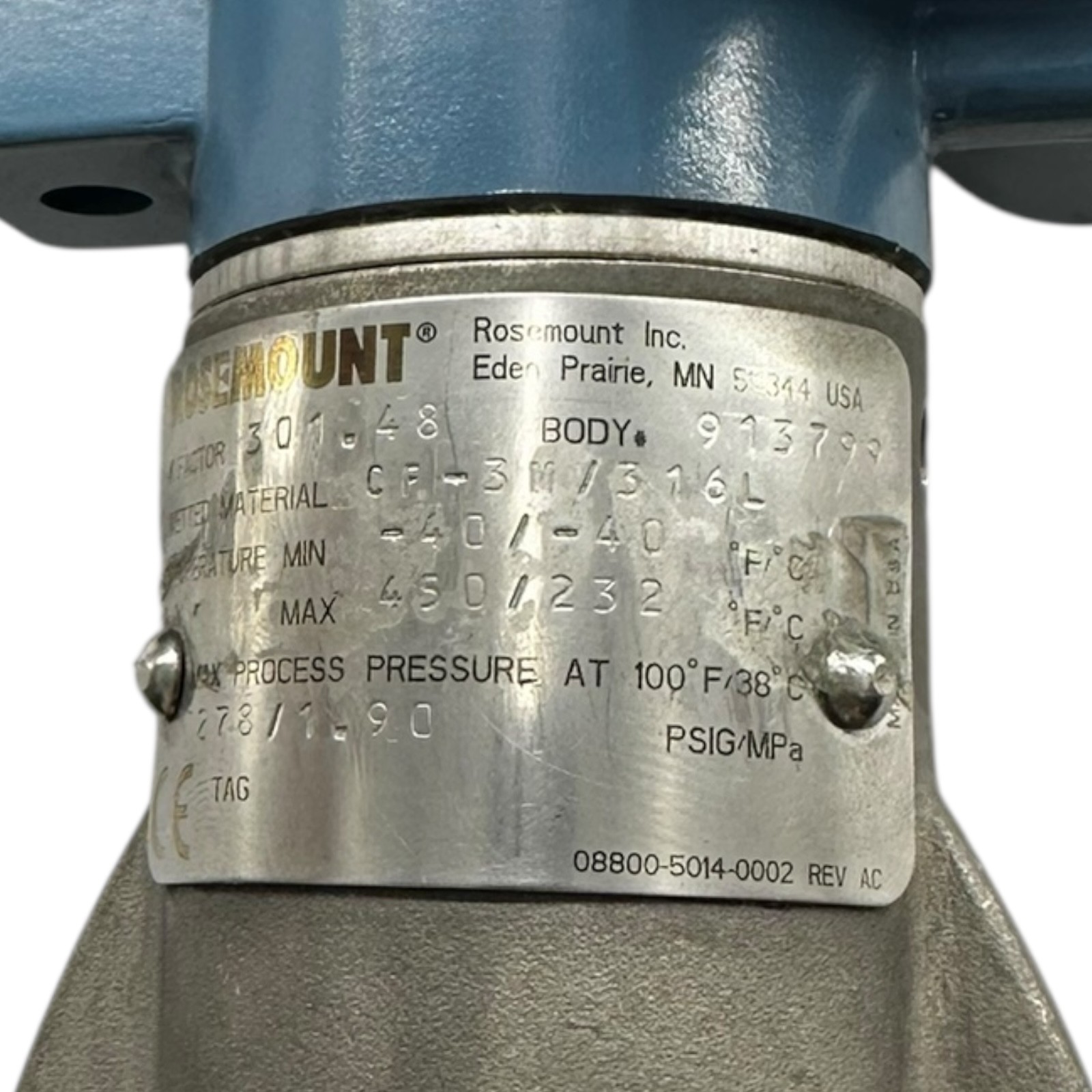 Rosemount 8800DF010SA1N1D1E1Q8PDYG Vortex Flow Meter Flange