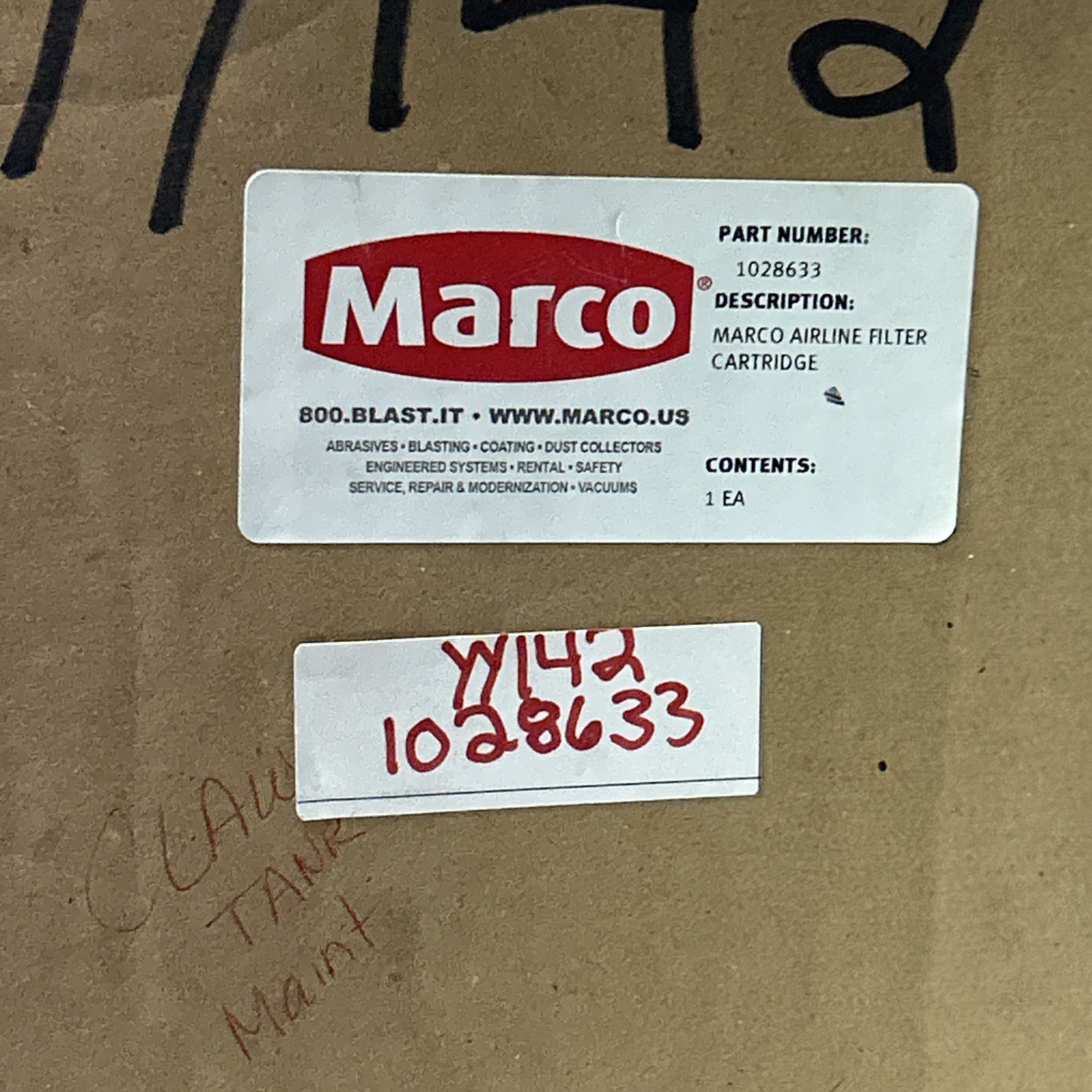 SEALED NEW MARCO 1028633 AIRLINE FILTER CARTRIDGE NO FLANGE See Pics