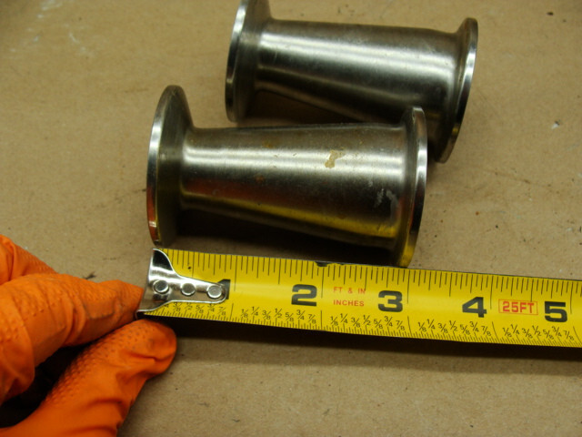 LOT OF 2 TRI-CLAMP SANITARY REDUCERS 3″ L X 1-3/8″ID TO 7/8″ID 2″OD FLANGES
