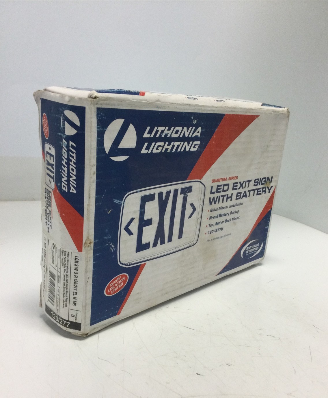 NEW, LITHONIA LIGHTING, LQM-S-W-3-R-120/277-EL-N-6, LED EXIT SIGN W/ BATT.(22K-1