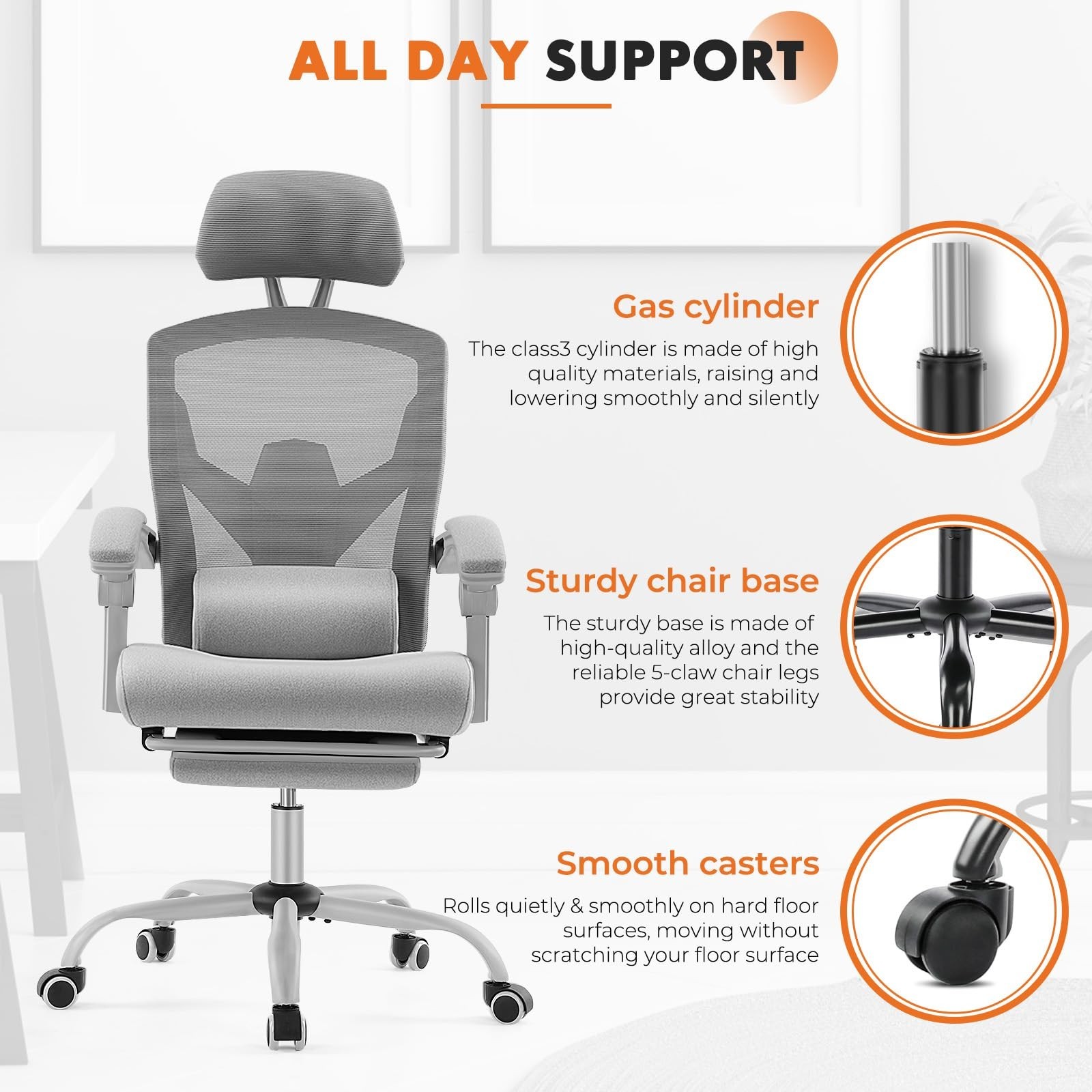 Sweetcrispy Office Computer Desk Chair with Footrest,Ergonomic High-Back Mesh…