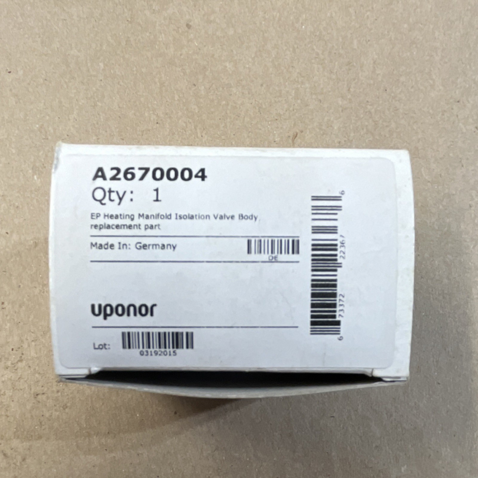 Uponor EP Heating Manifold Isolation Valve Body MPN A2670004 Replacement Part
