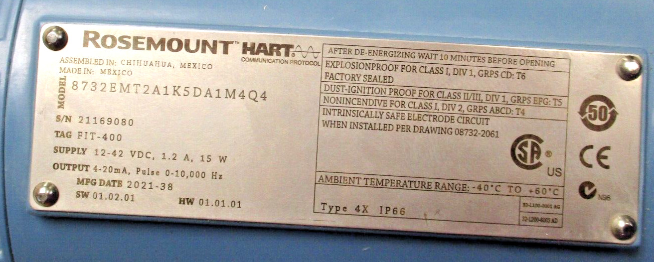 ROSEMOUNT, 8732EMT2A1K5DA1M4Q4, 6″ 150 MAGNETIC FLOWTUBE, SURPLUS