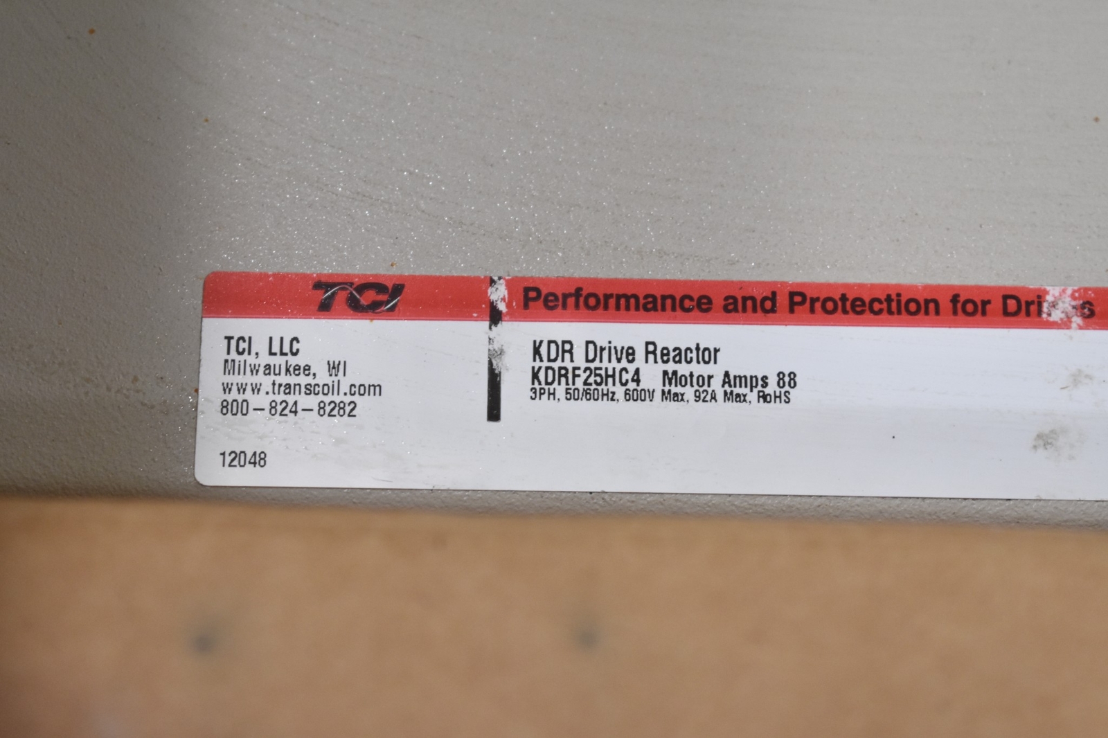 TCI KDRF25HC4 KDR DRIVE REACTOR, 88 MOTOR AMPS, 3PH, 50/60HZ, 92A MAX, 208V