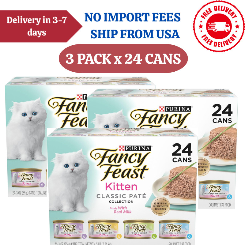 3 Pack Fancy Feast Kitten Grain Free Pate Wet Cat Food 3 oz 24 Ct Variety Pack