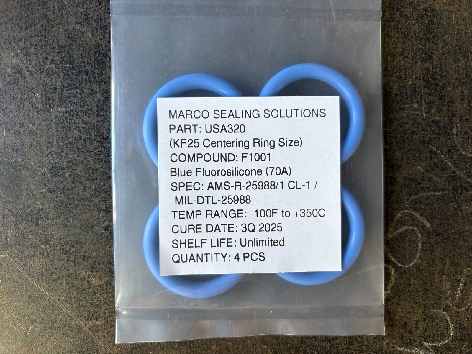 Marco Rubber USA320 O-Ring Blue Fluorosilicone 70A KF25 Cryo Vacuum – Pack of 4
