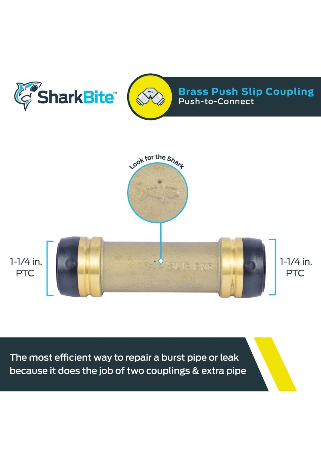 SharkBite UXL0635 1-1/4 Inch Slip Coupling Push to Connect Brass Plumbing Fittin