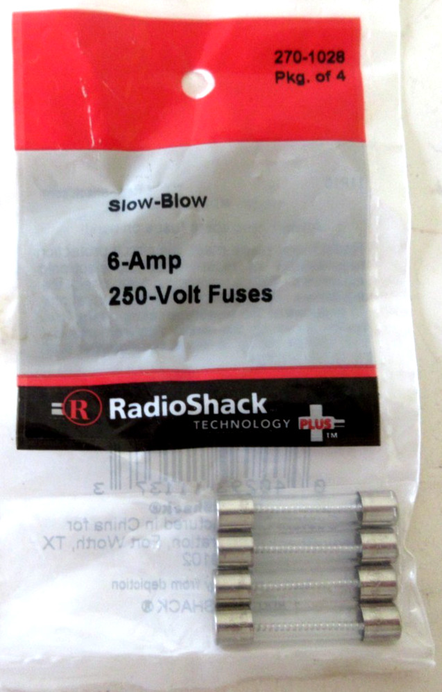 Radio Shack 270-1028 6 Amp MDL Type Fuses 250V Slow Blow 4-Pack New