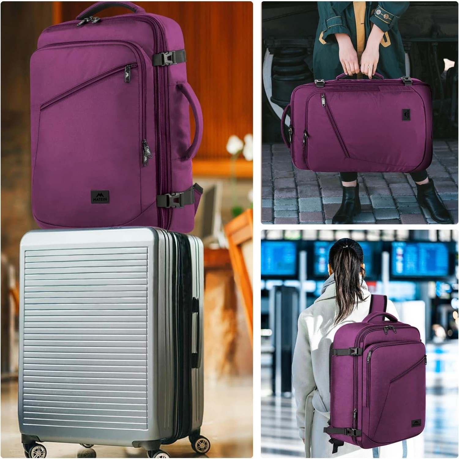 MATEIN Large Purple Travel Backpack, Water Resistant Airplane Backpack for Wo…